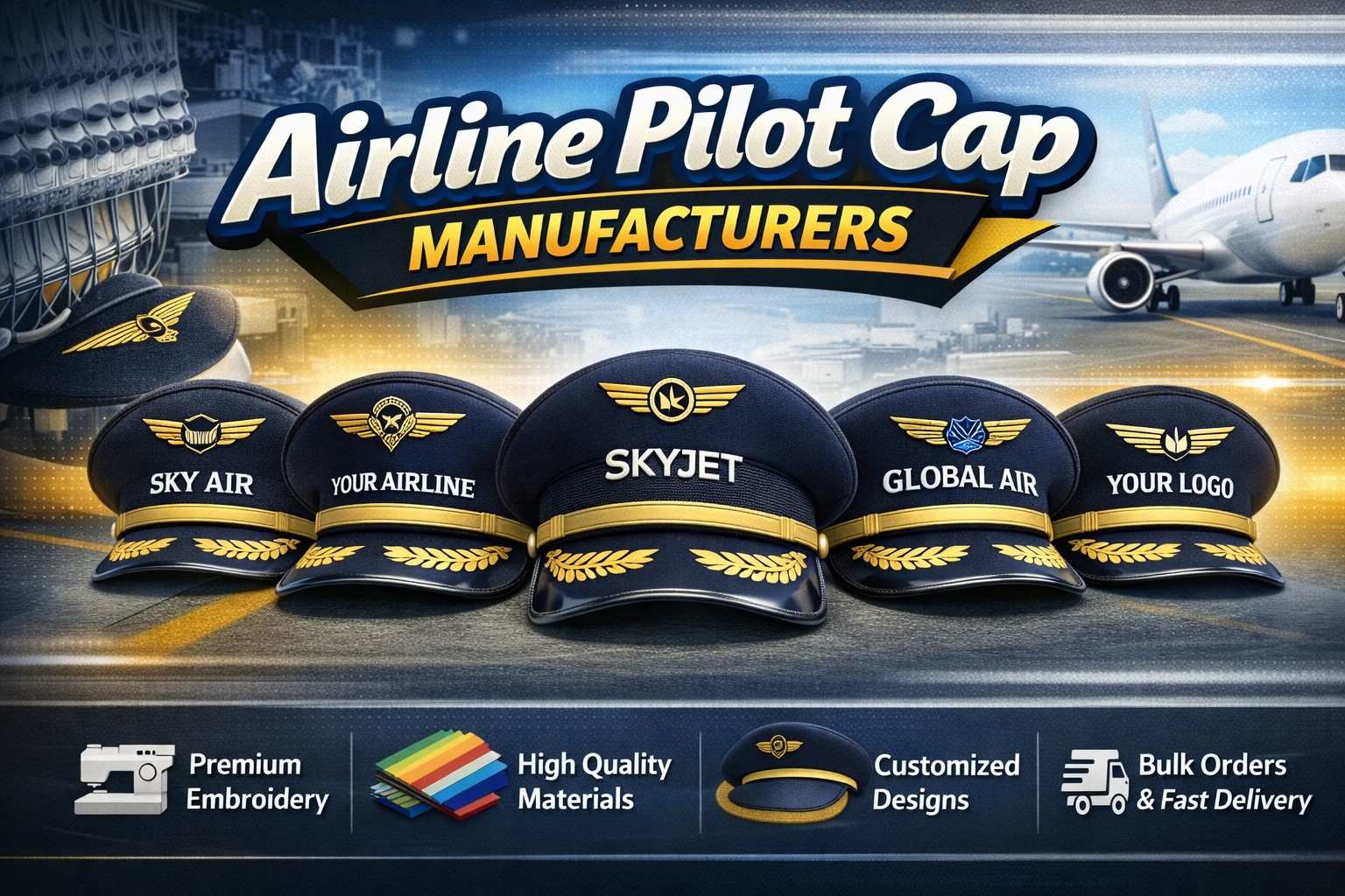 airline pilot caps manufactured in Russia with premium design for aviation uniforms in Saint Petersburg