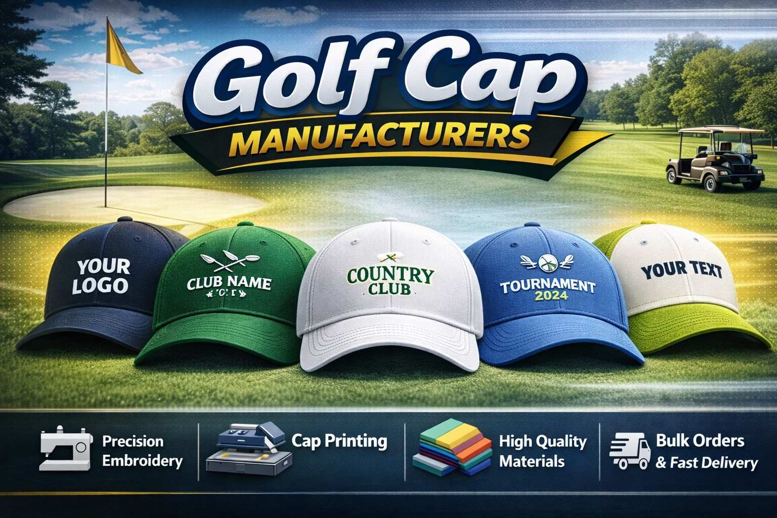 premium golf caps manufactured in Bihar with custom logo for sports and promotional use in Gaya