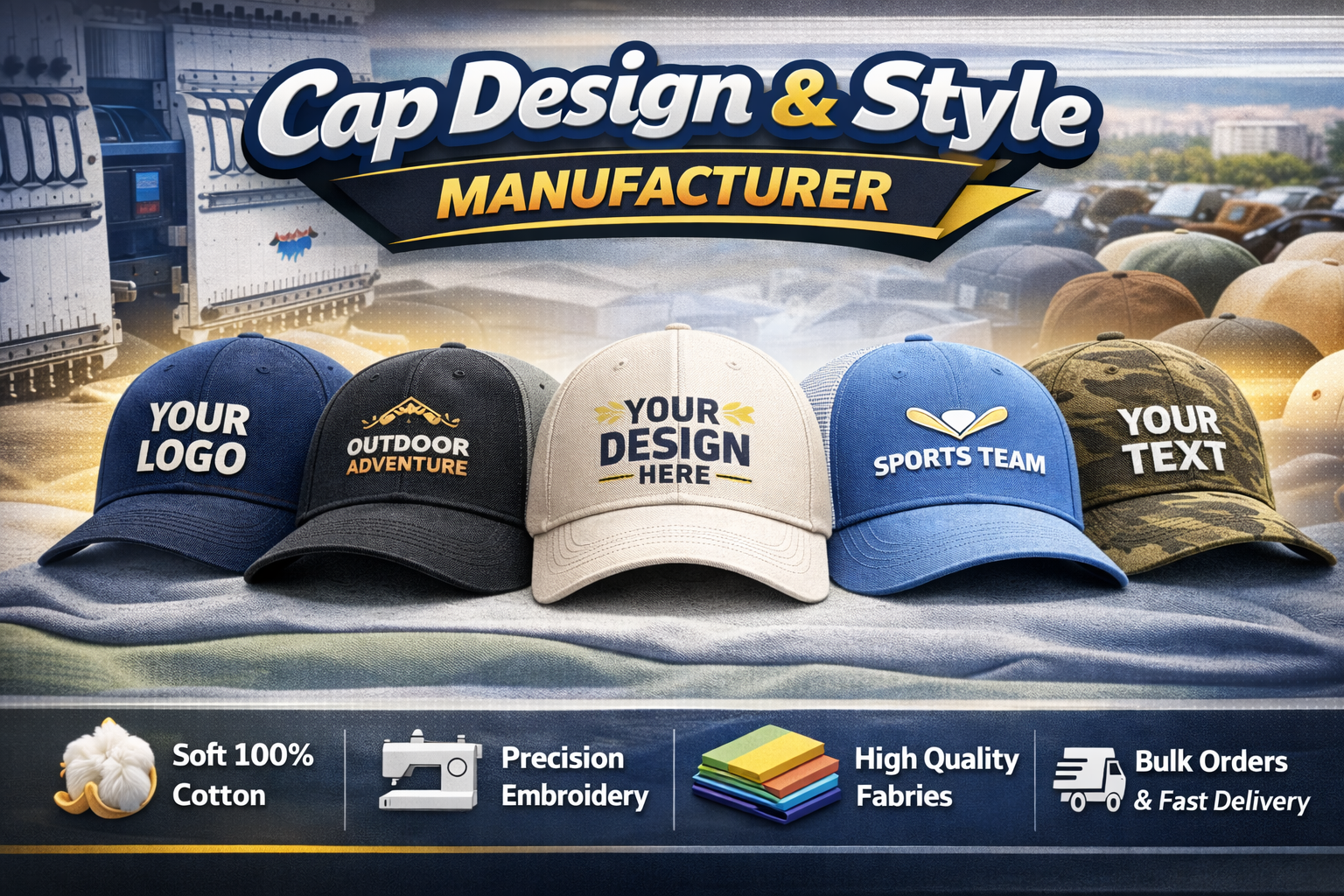 stylish designer caps manufactured in Bareilly with custom design and branding for CB Ganj