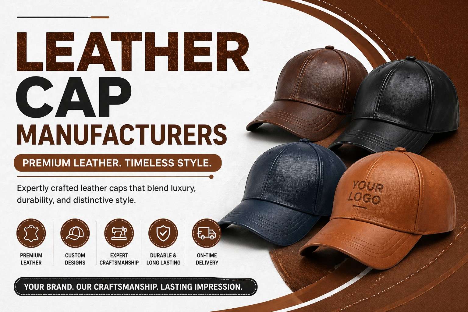 Premium handcrafted leather caps by Anika Cap Manufacturer in Bihar