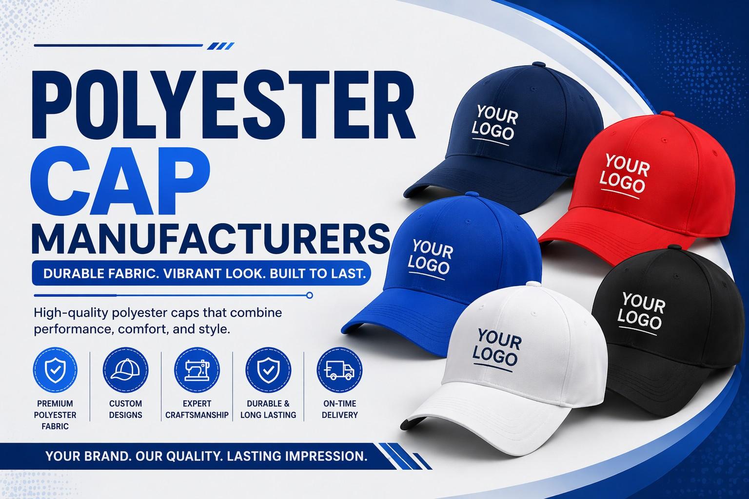High-quality polyester caps manufactured by Anika Cap Manufacturer in Laxmi Nagar