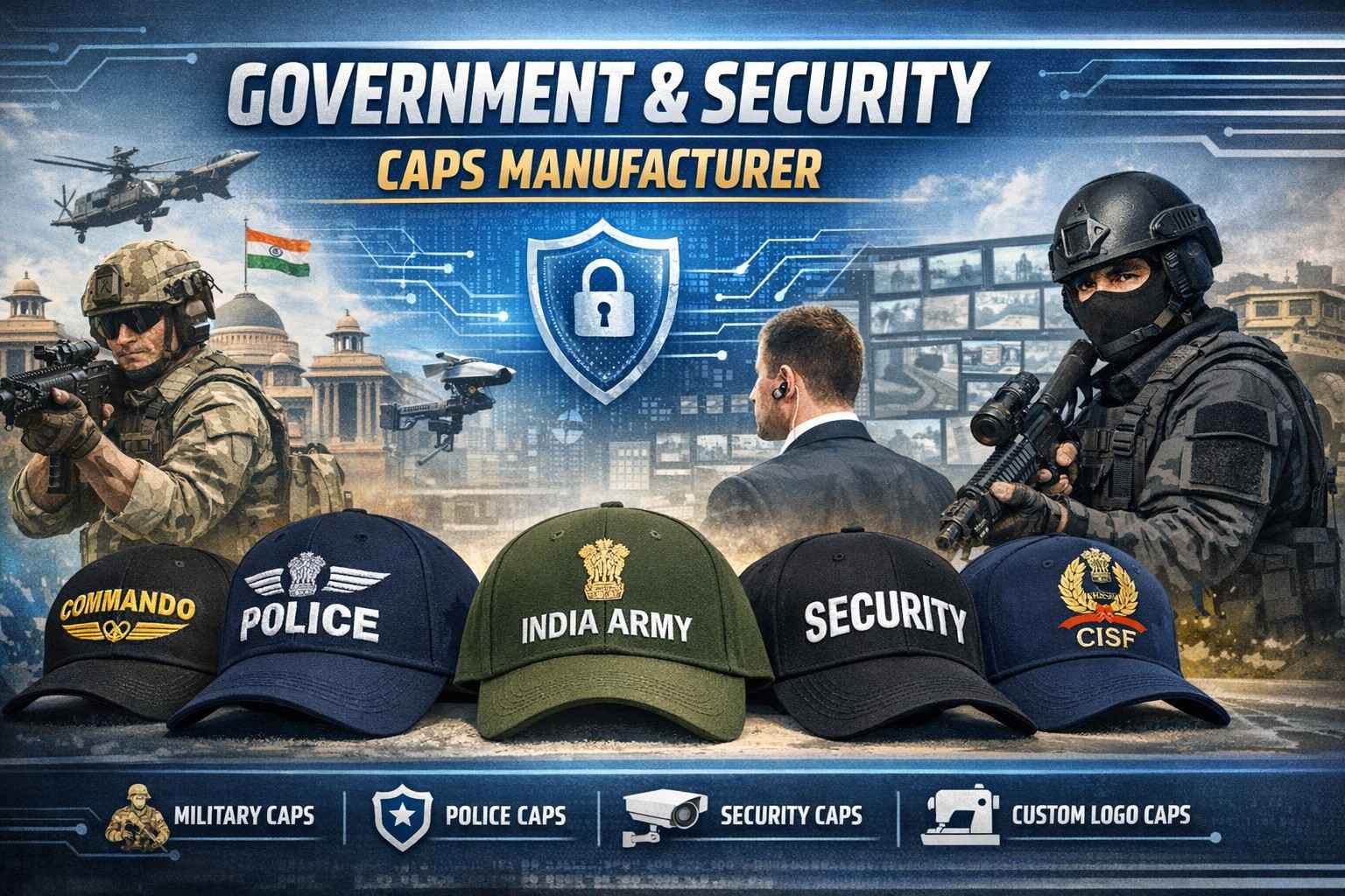 Government security caps manufacturer in Laxmi Nagar | High-quality police caps by Anika Cap Manufacturer | Custom security guard caps in Delhi NCR | Durable uniform caps for Nirman Vihar