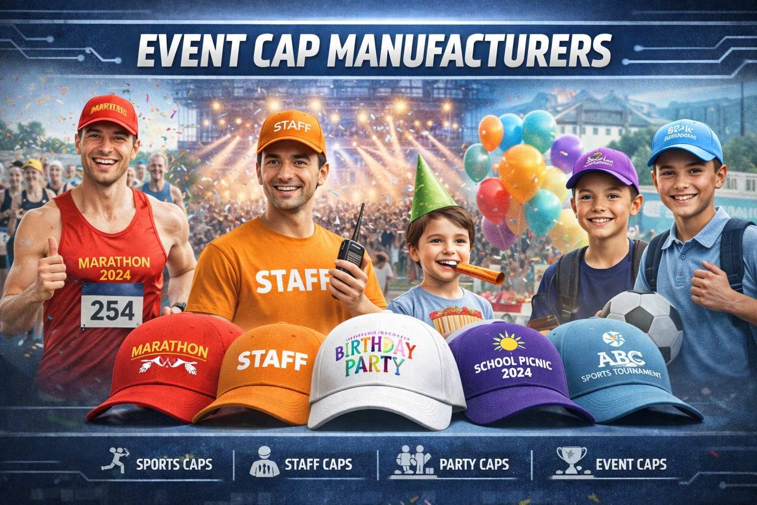 Event cap manufacturer in Bihar | Custom event caps supplier | Promotional caps for Patna events | Festival caps manufacturer for Gaya