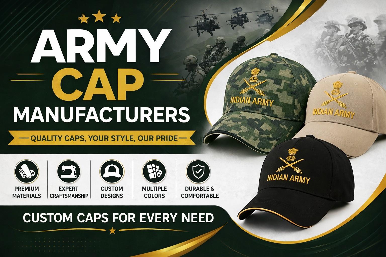 Army cap manufacturer in Thane | Military caps supplier in West | Durable army uniform caps for Wagle Estate | Custom defense caps manufacturer