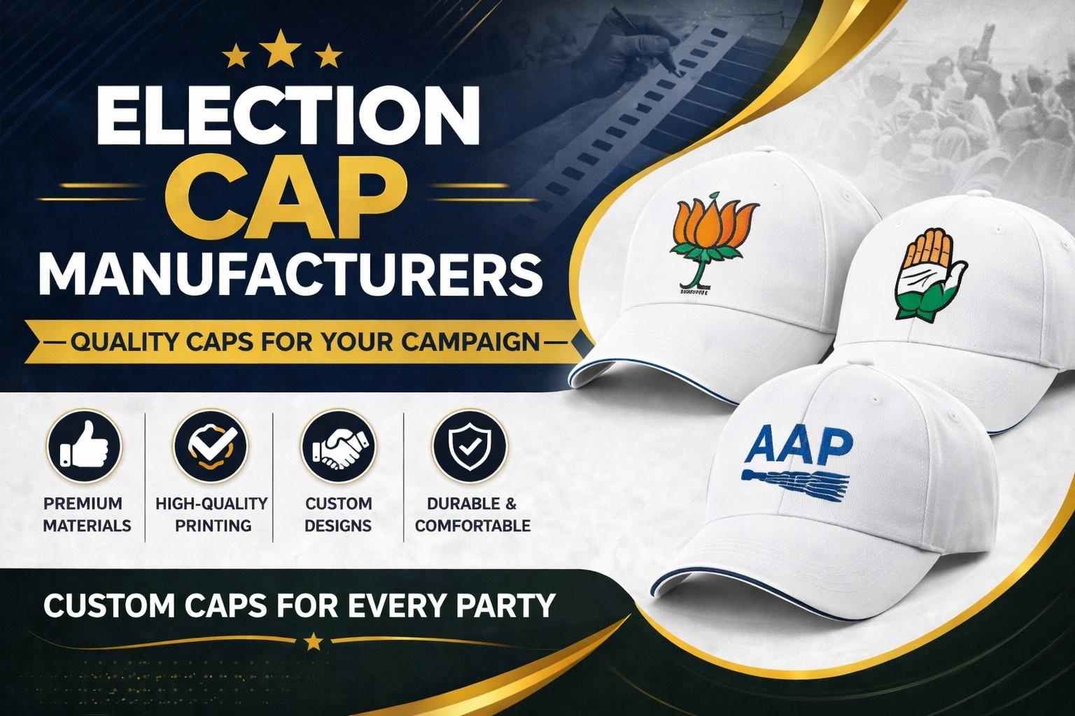 Election cap manufacturer in Bihar | Campaign caps supplier in Patna | Political caps for Gaya | Custom printed election caps