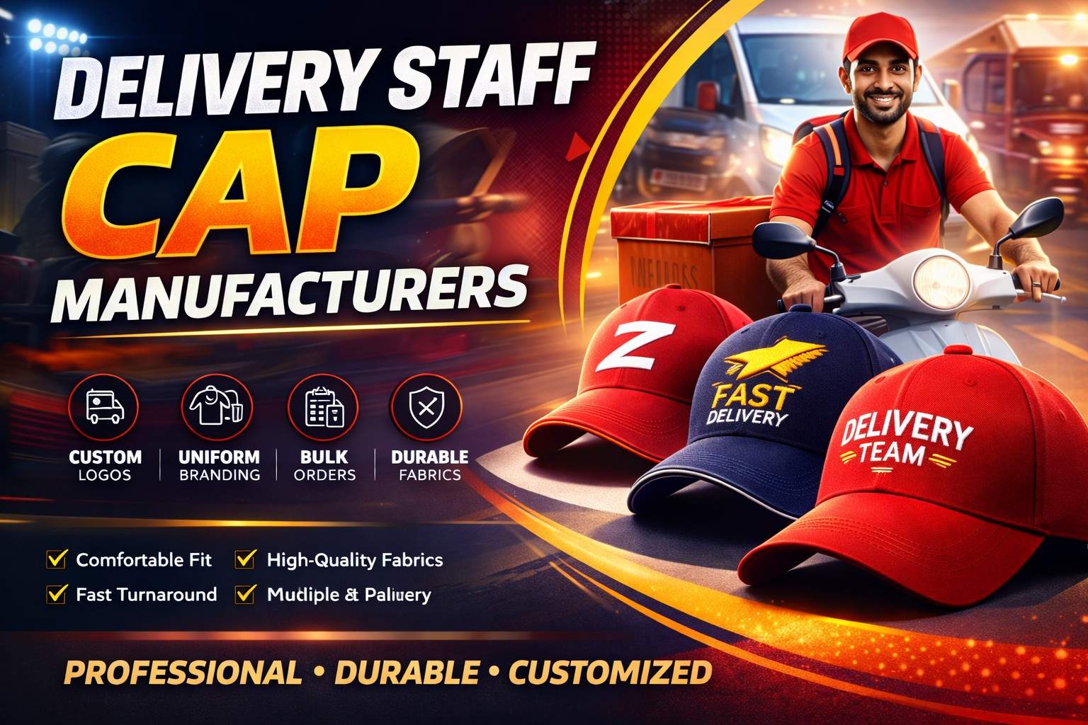 Delivery staff cap manufacturers in Rewari | Custom delivery caps with logo Rewari | Bulk delivery caps supplier Rewari
