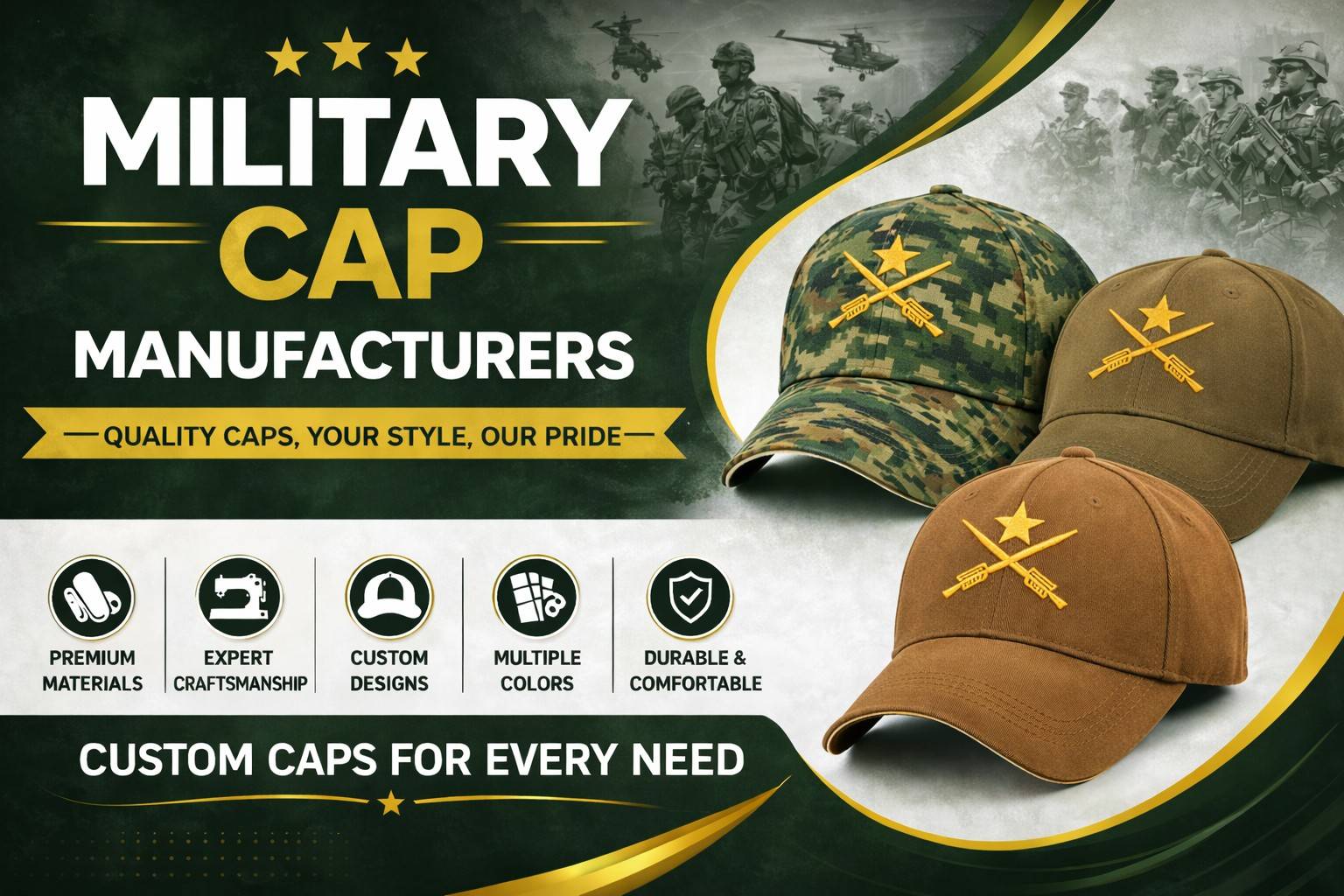 Durable Military Cap by Anika Cap Manufacturer in Kolhapur