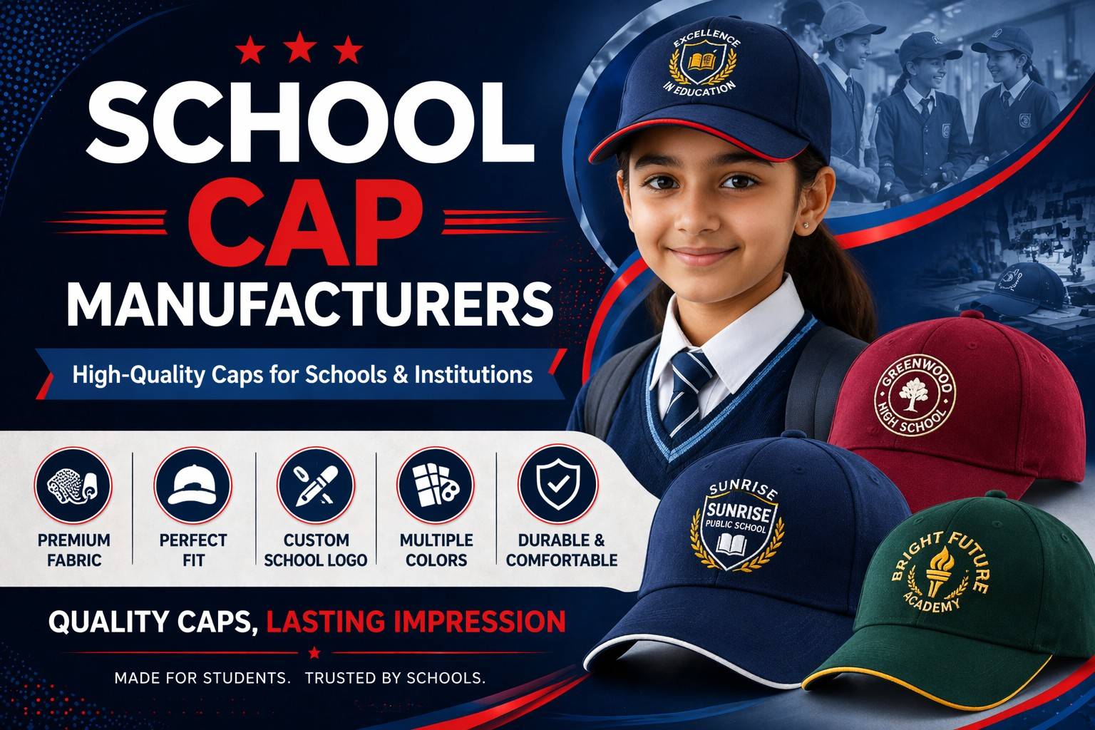 School cap manufacturers in Ludhiana | Custom school caps supplier Ludhiana